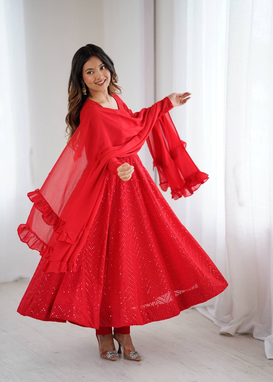 Red Coloured Designer Anarkali Suit