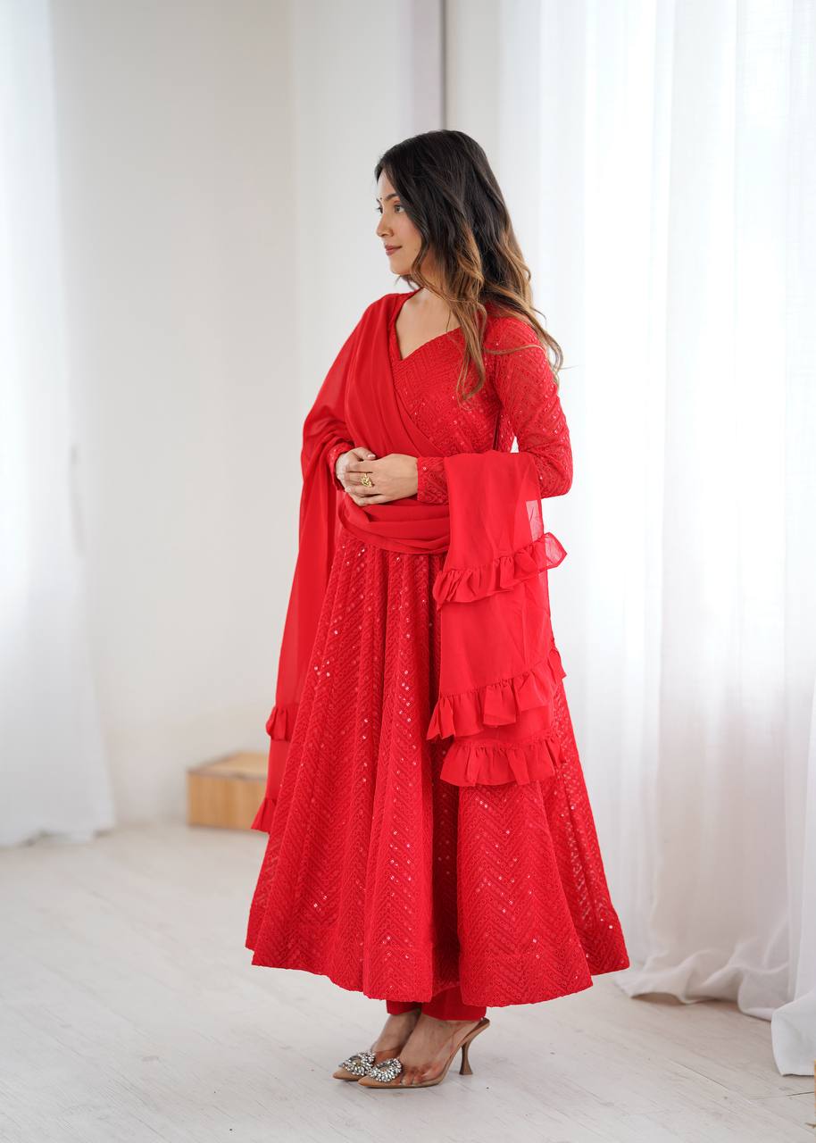 Red Coloured Designer Anarkali Suit