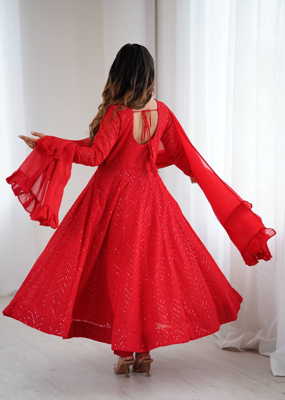 Red Coloured Designer Anarkali Suit