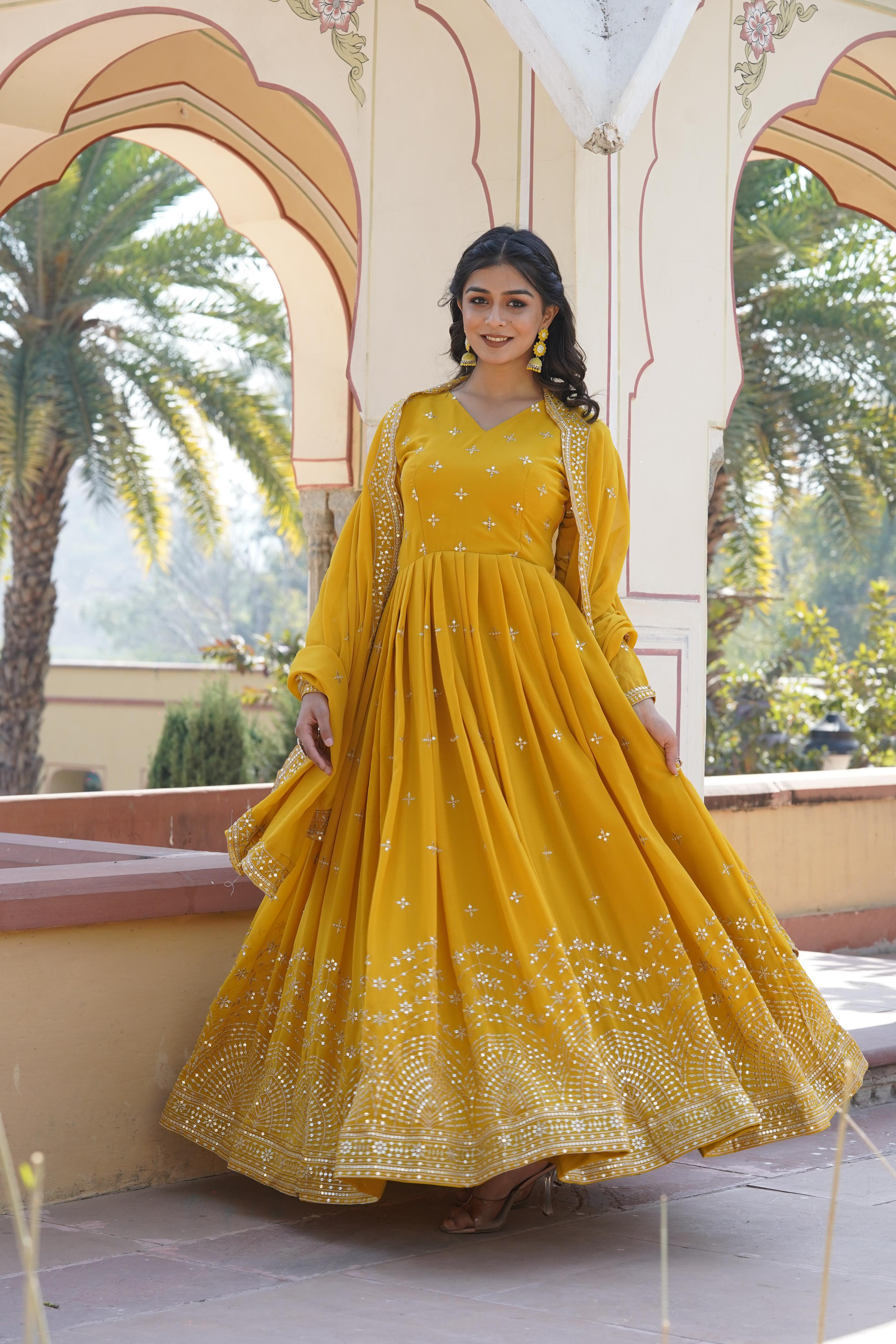 Fenny"s Premium Yellow Colour Anarkali Suit Set