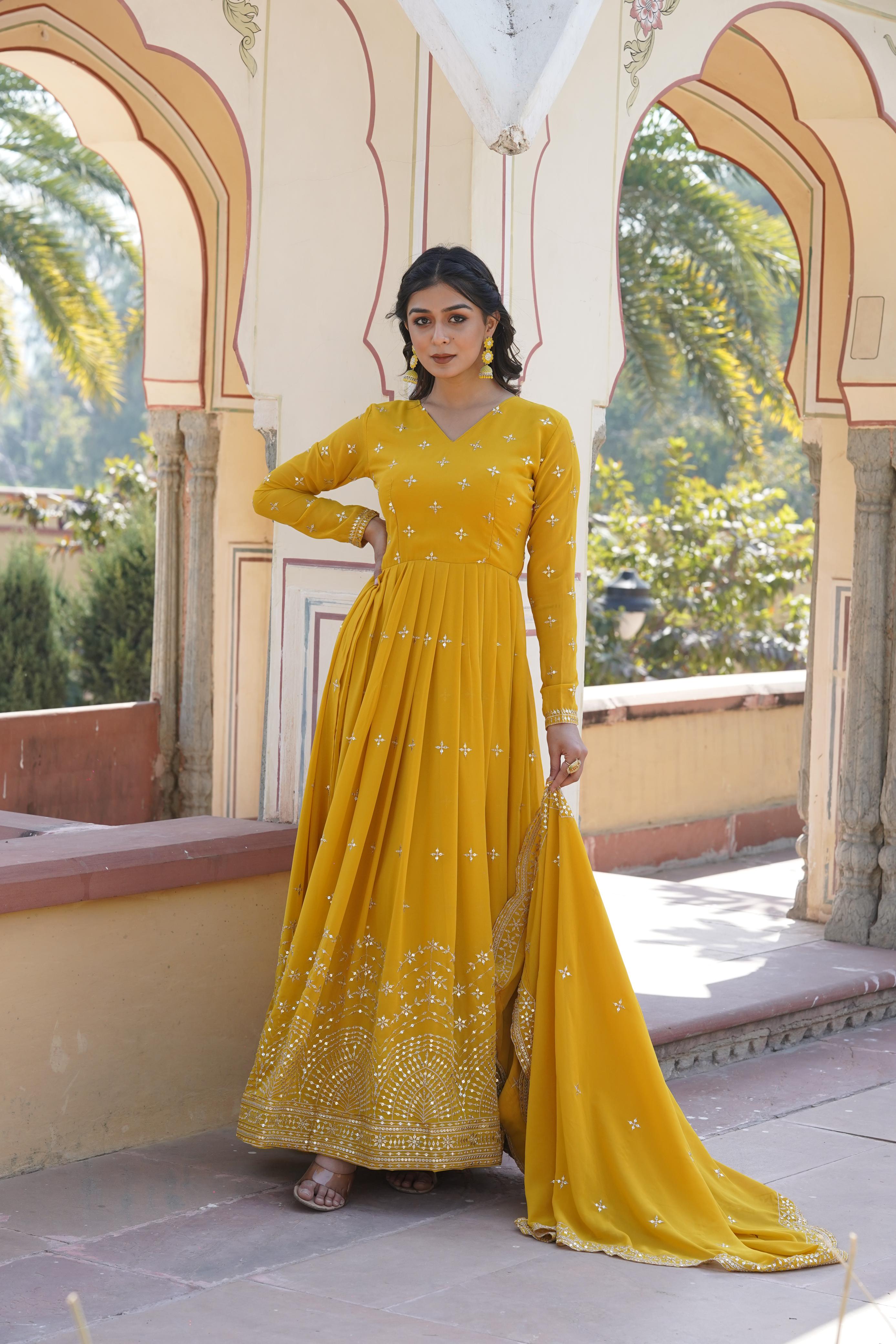 Fenny"s Premium Yellow Colour Anarkali Suit Set