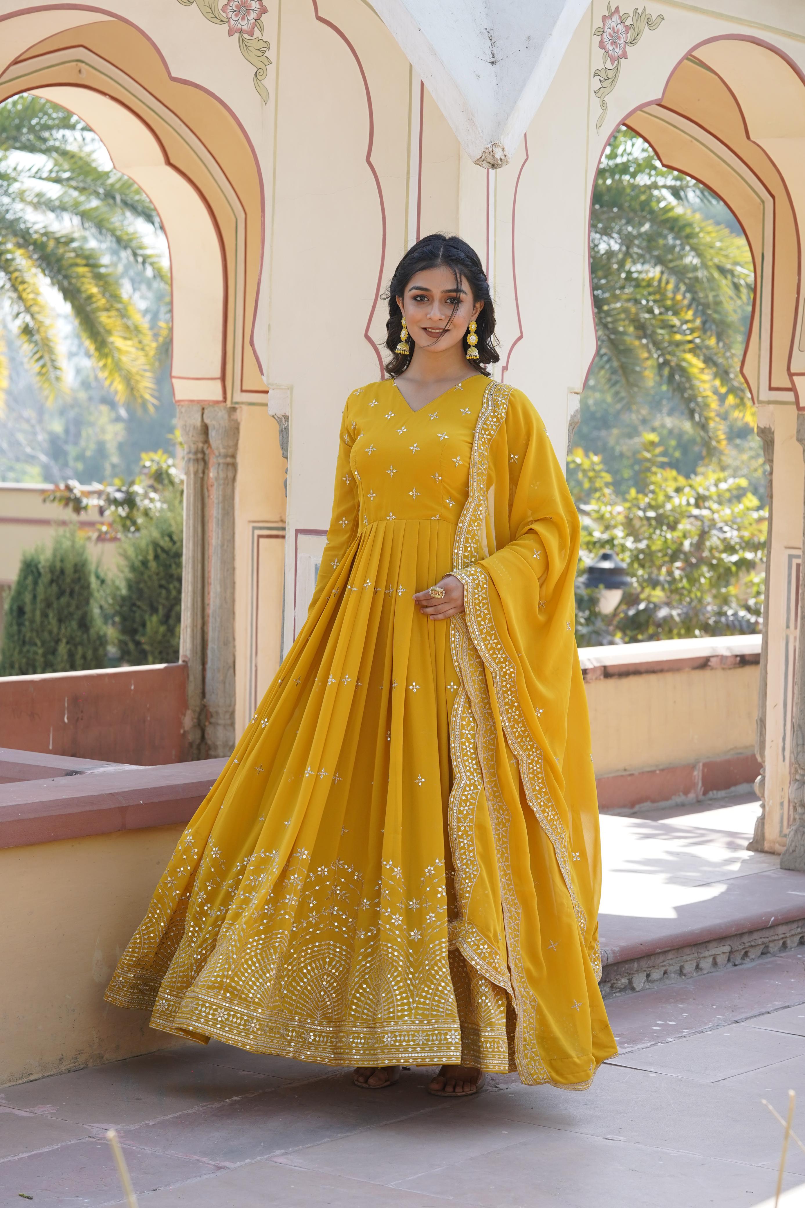 Fenny"s Premium Yellow Colour Anarkali Suit Set