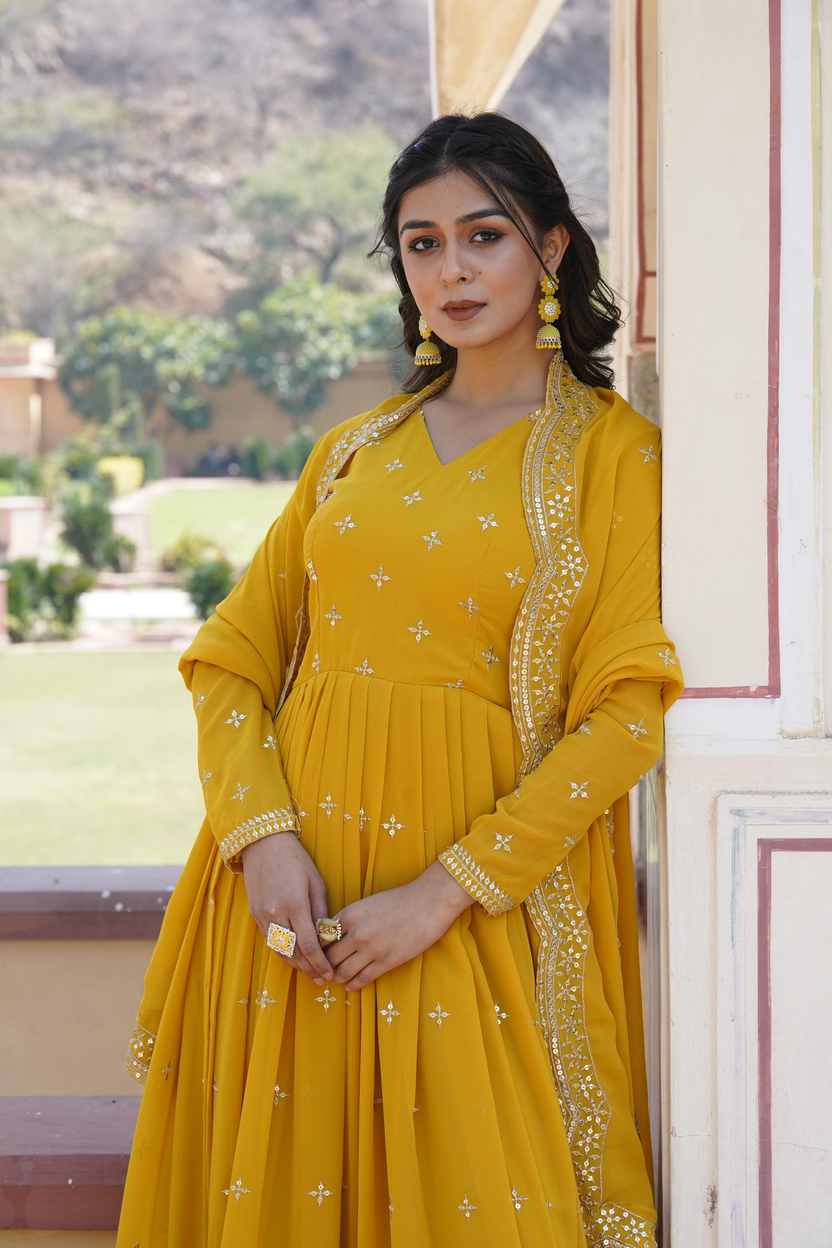 Fenny"s Premium Yellow Colour Anarkali Suit Set