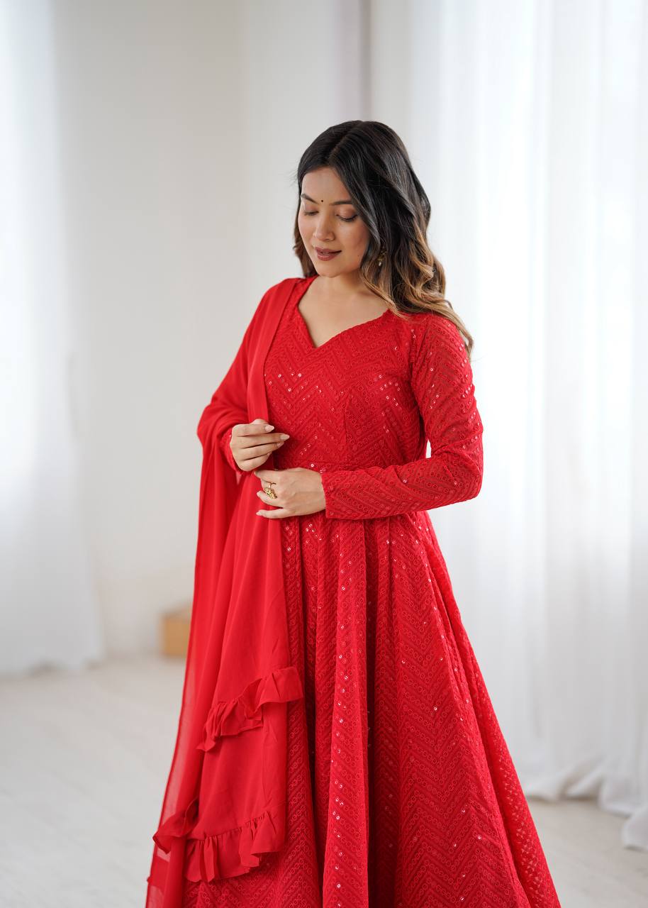 Red Coloured Designer Anarkali Suit