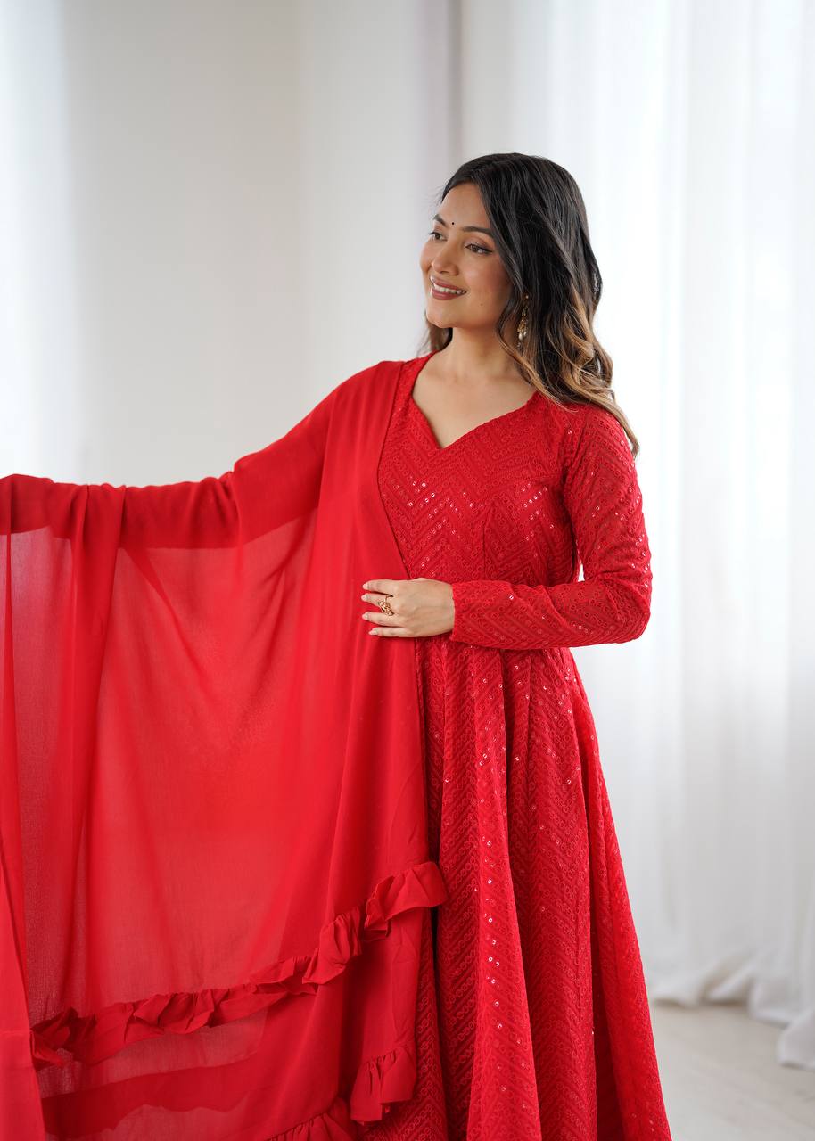Red Coloured Designer Anarkali Suit