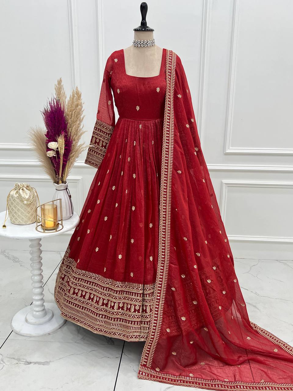 Ruhani Red Premium Quality Anarkali Suit Set